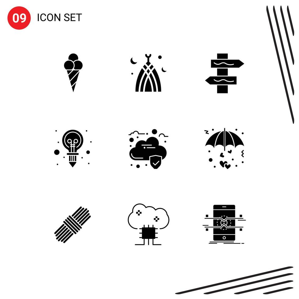 pack de 9 Créatif solide glyphes de cœur Les données la navigation nuage idée modifiable vecteur conception éléments