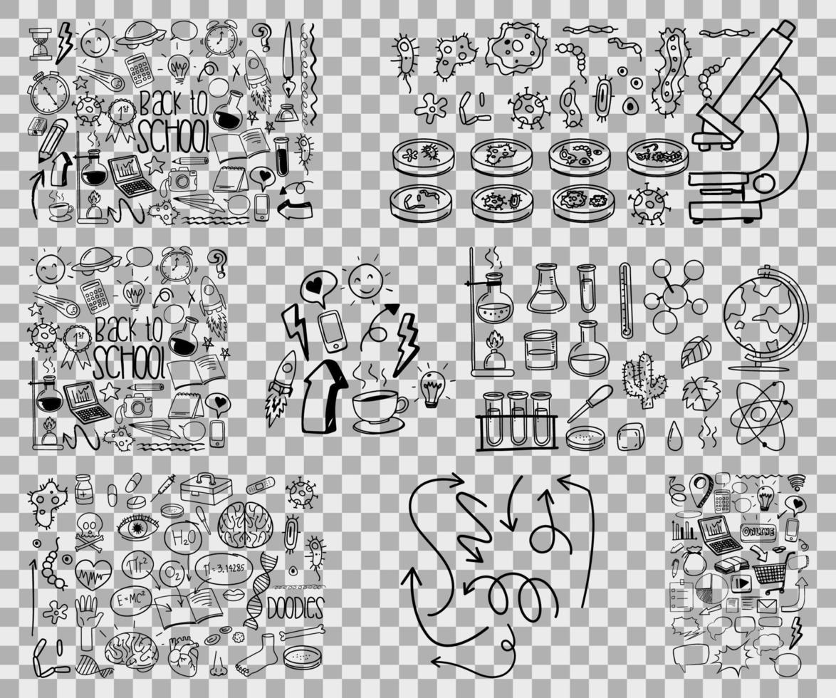 ensemble d'objets et de symboles doodle dessinés à la main vecteur