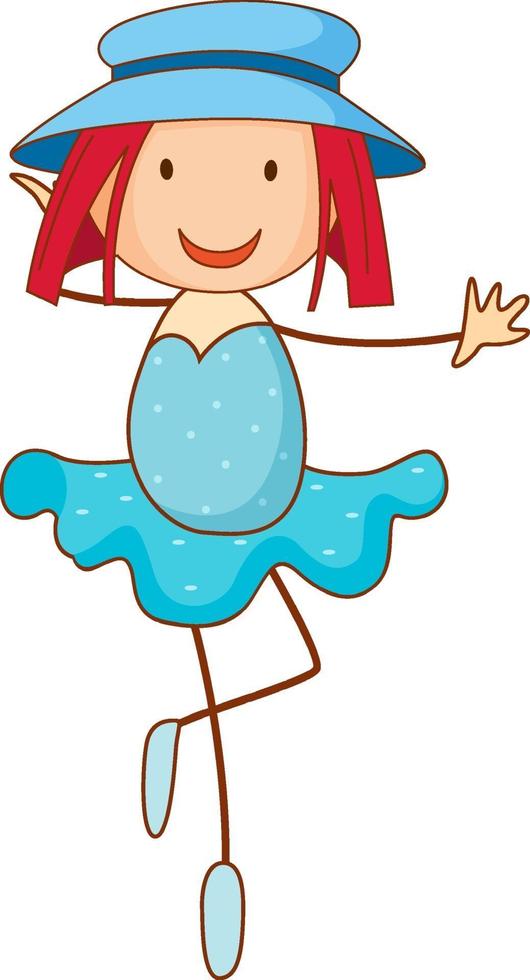 une fille portant un personnage de dessin animé de chapeau dans un style doodle dessiné à la main vecteur