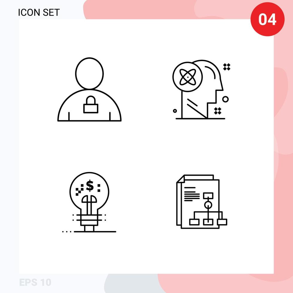 4 Créatif Icônes moderne panneaux et symboles de avatar idée fermé à clé esprit la finance modifiable vecteur conception éléments