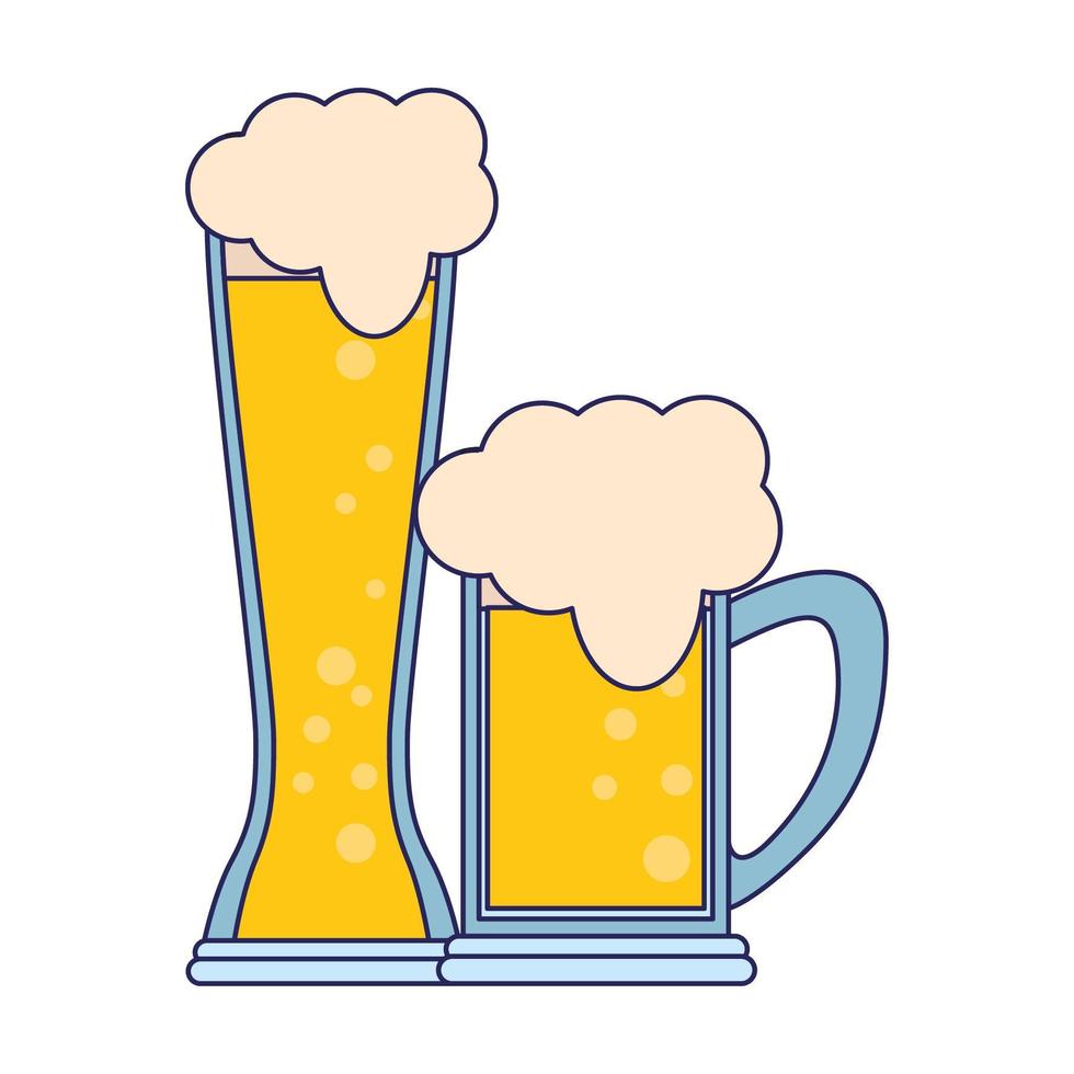 verres de bière icône dessin animé isolé lignes bleues vecteur