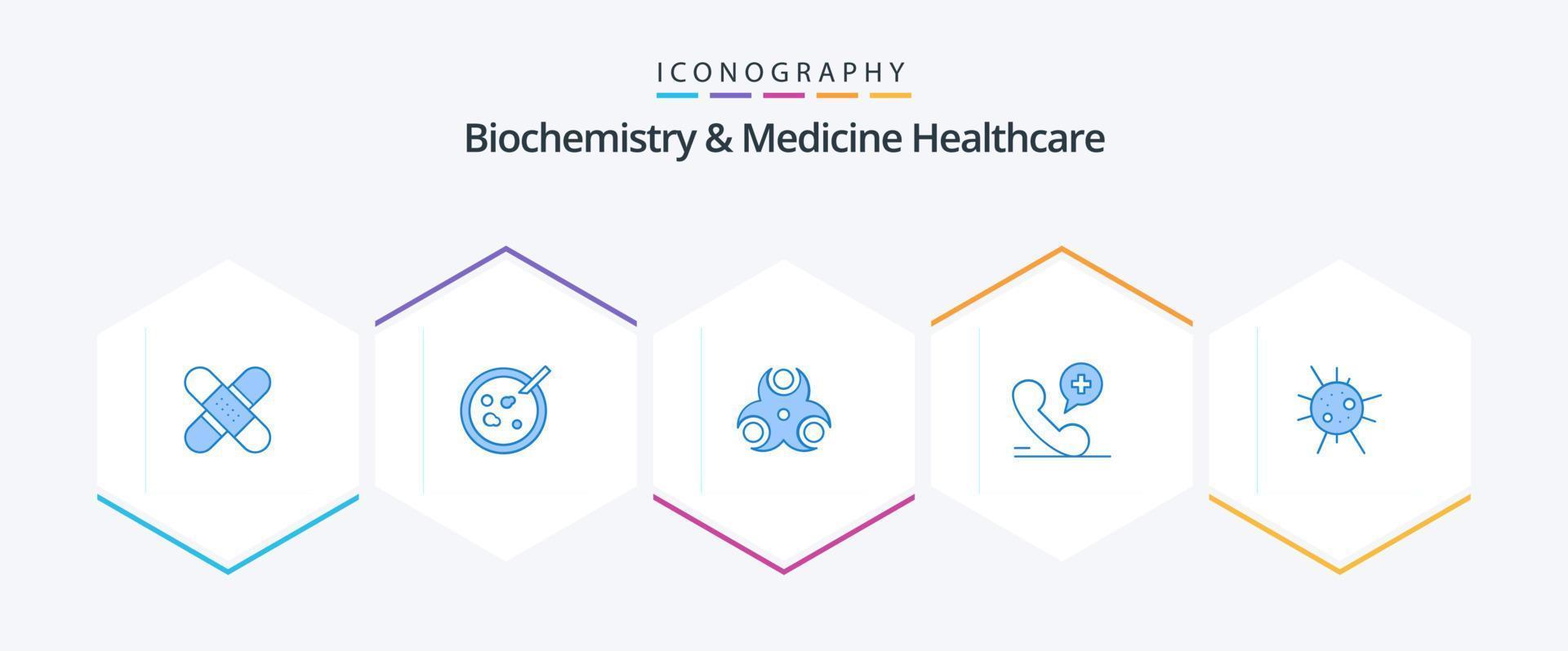 biochimie et médicament soins de santé 25 bleu icône pack comprenant hôpital. téléphone. analyse. mobile. médical vecteur