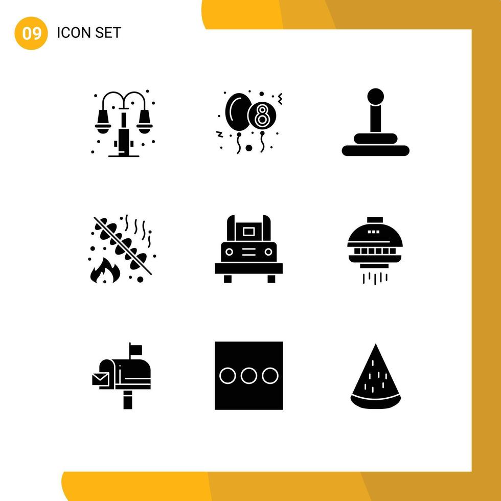 groupe de 9 solide glyphes panneaux et symboles pour transport école autobus équipement autobus gril modifiable vecteur conception éléments