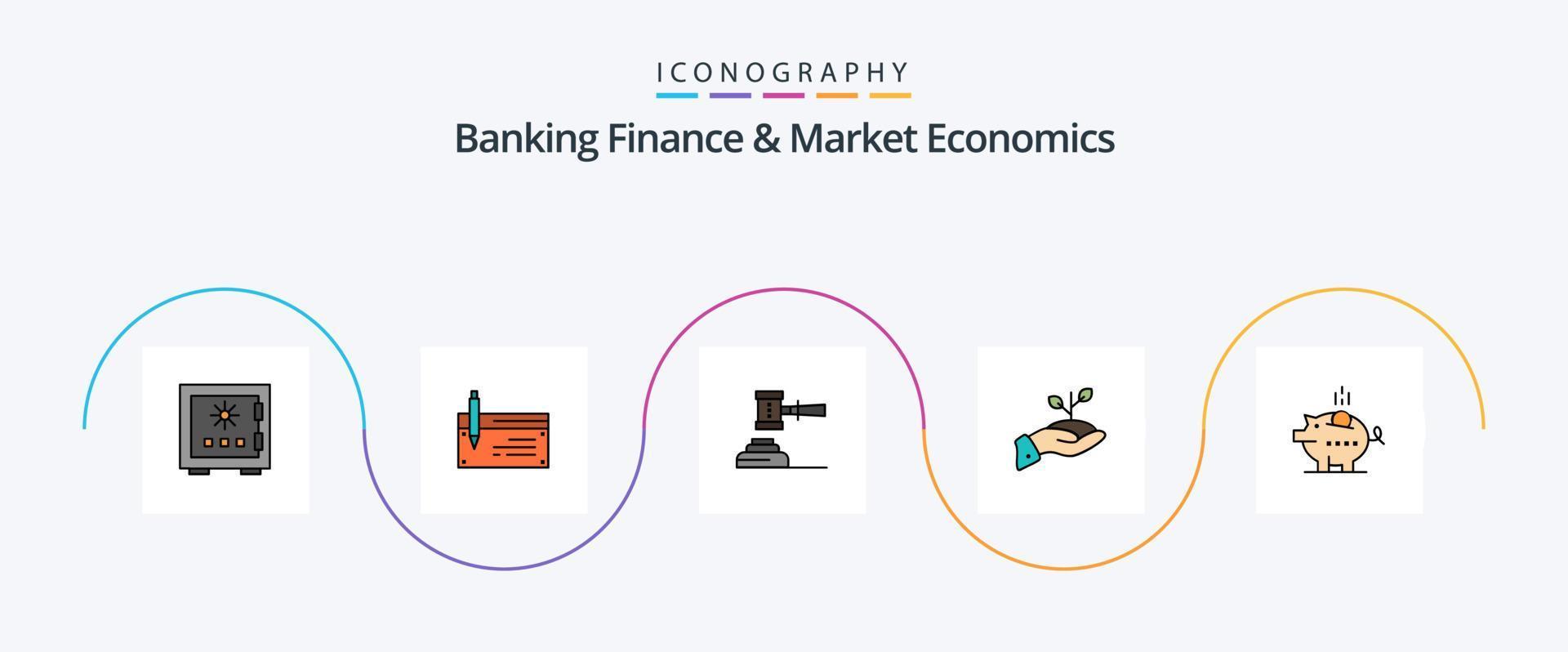 bancaire la finance et marché économie ligne rempli plat 5 icône pack comprenant rechercher. action. compte. loi. financier vecteur