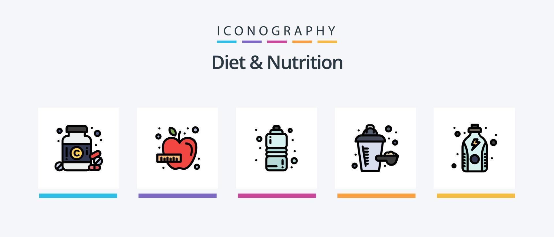 régime et nutrition ligne rempli 5 icône pack comprenant l'amour. des sports. en bonne santé aliments. aptitude santé. ajouter. Créatif Icônes conception vecteur