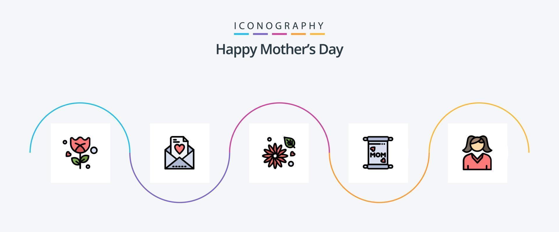 content les mères journée ligne rempli plat 5 icône pack comprenant . femme. renoncule fleur. mère. mère vecteur