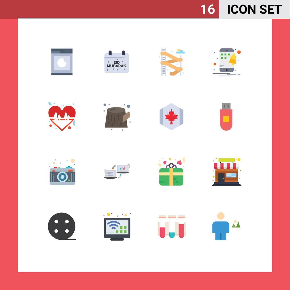 mobile interface plat Couleur ensemble de 16 pictogrammes de ligne battre les musulmans téléphone intelligent mobile modifiable pack de Créatif vecteur conception éléments