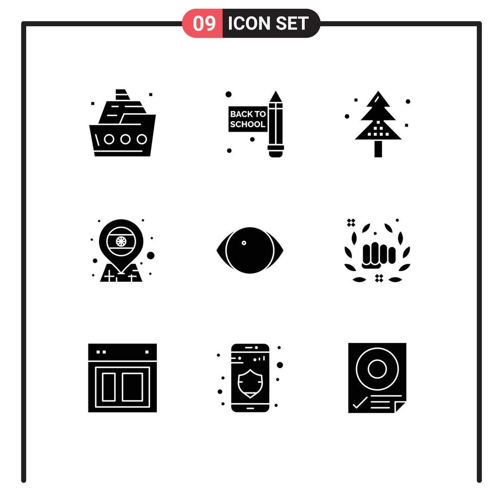 moderne ensemble de 9 solide glyphes et symboles tel comme visage Inde Noël drapeau emplacement modifiable vecteur conception éléments