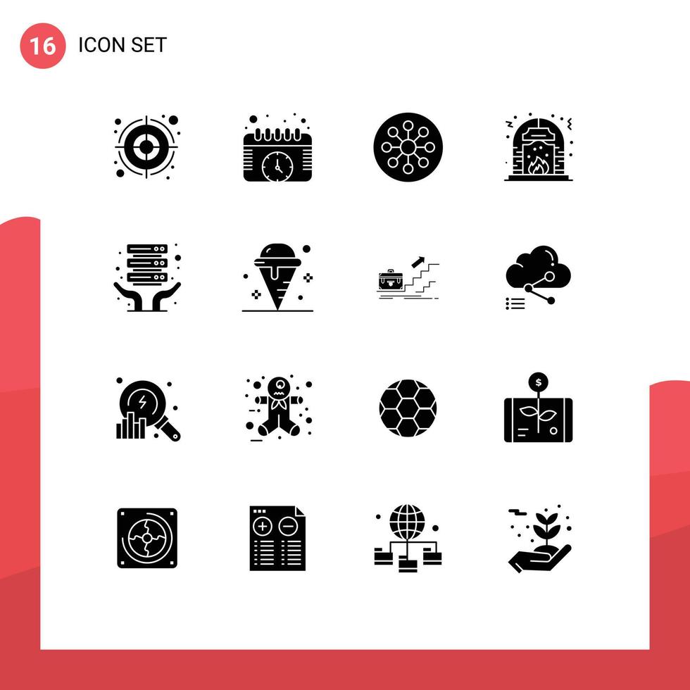 pictogramme ensemble de 16 Facile solide glyphes de l'Internet hébergement Feu la biologie Feu Noël modifiable vecteur conception éléments