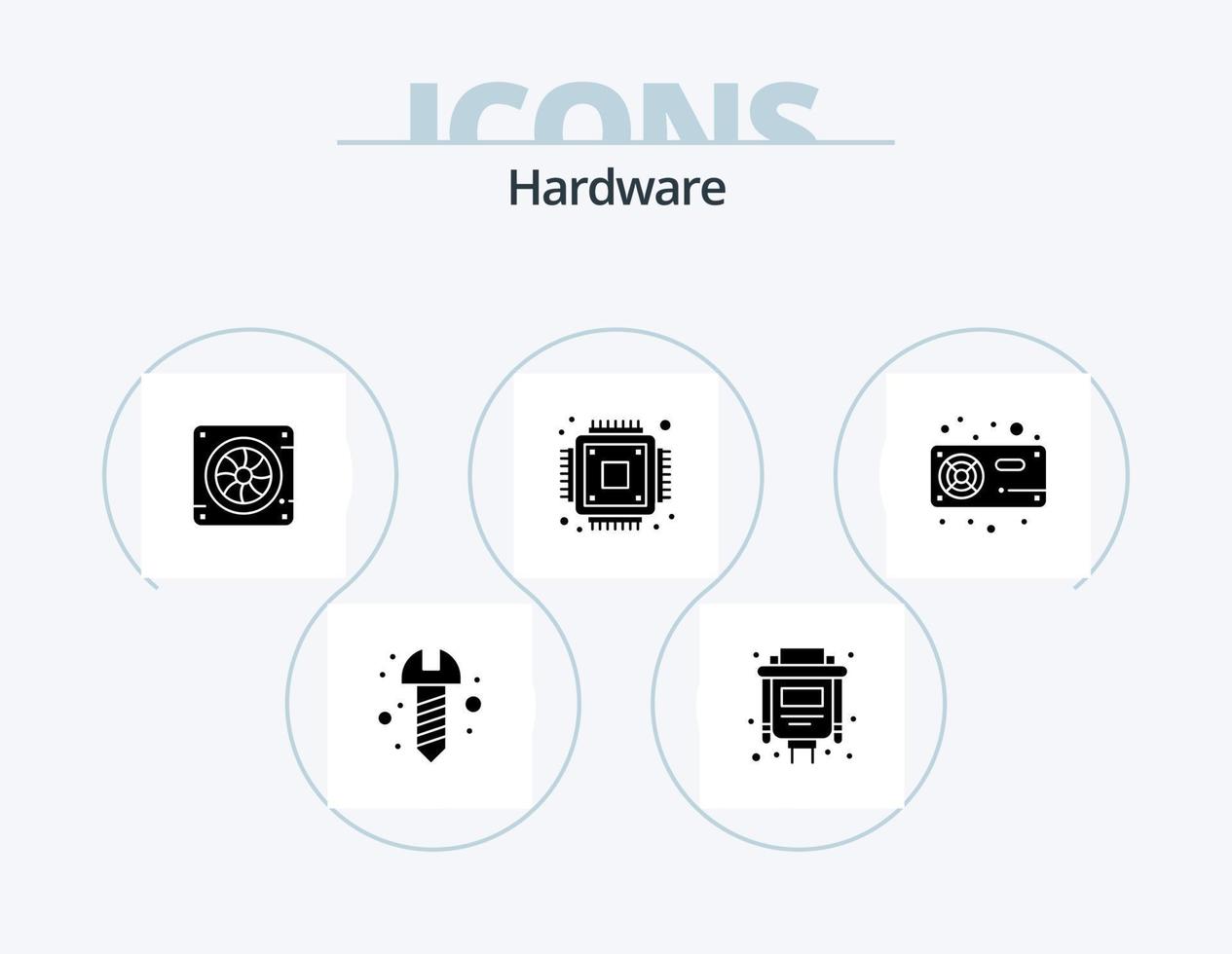 Matériel glyphe icône pack 5 icône conception. vga. matériel. ventilateur. ventilateur. puce électronique vecteur