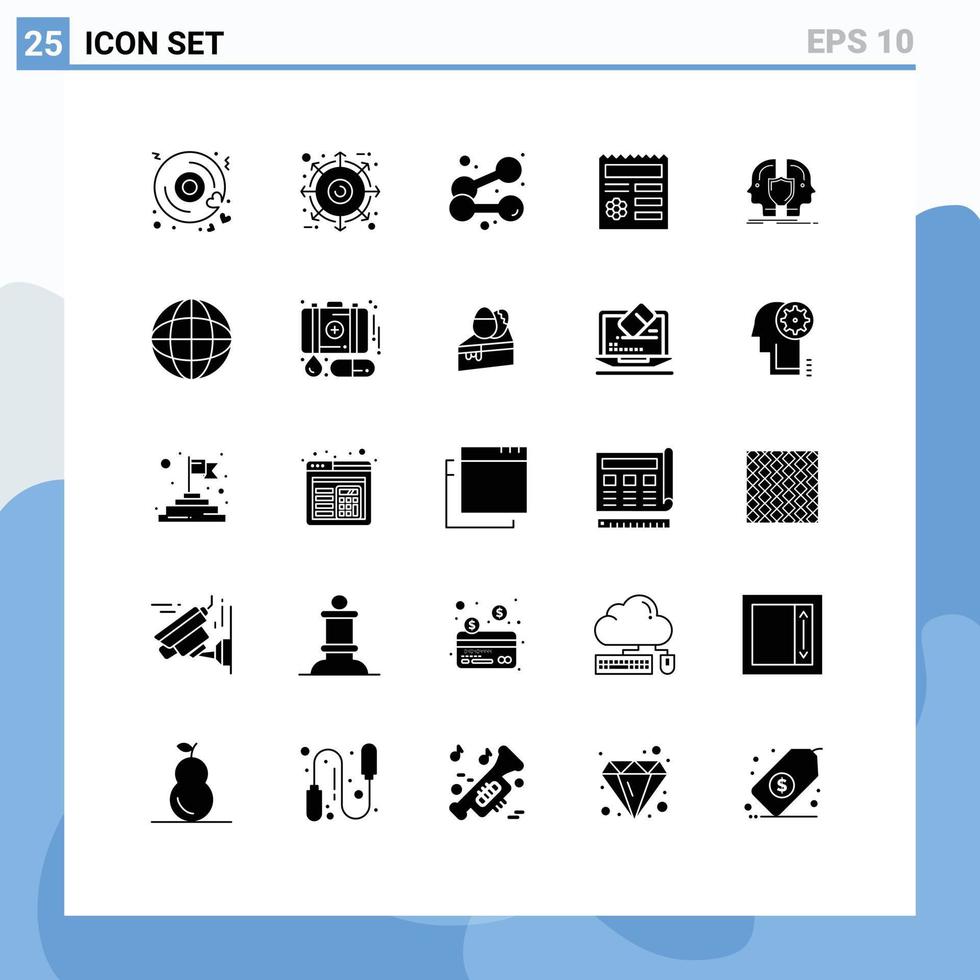 moderne ensemble de 25 solide glyphes et symboles tel comme visage document haltère manu de base modifiable vecteur conception éléments