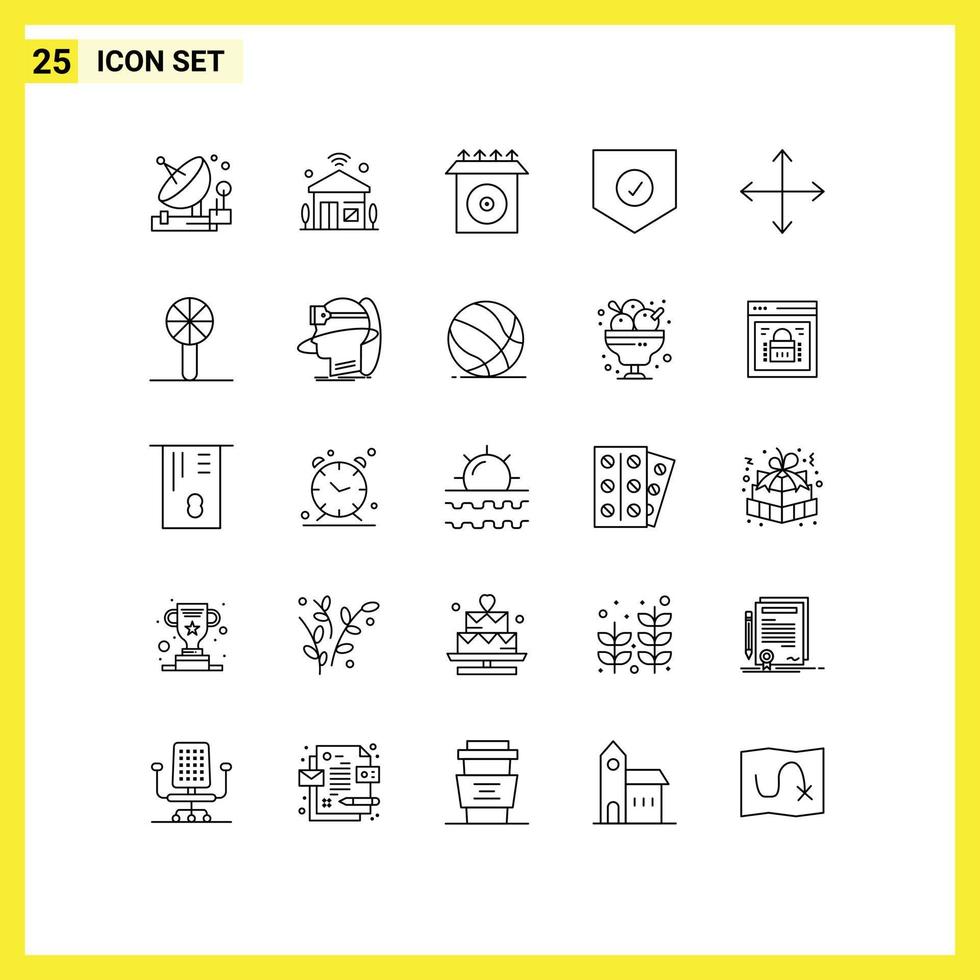 mobile interface ligne ensemble de 25 pictogrammes de flèches Sécurité iot protéger produit modifiable vecteur conception éléments