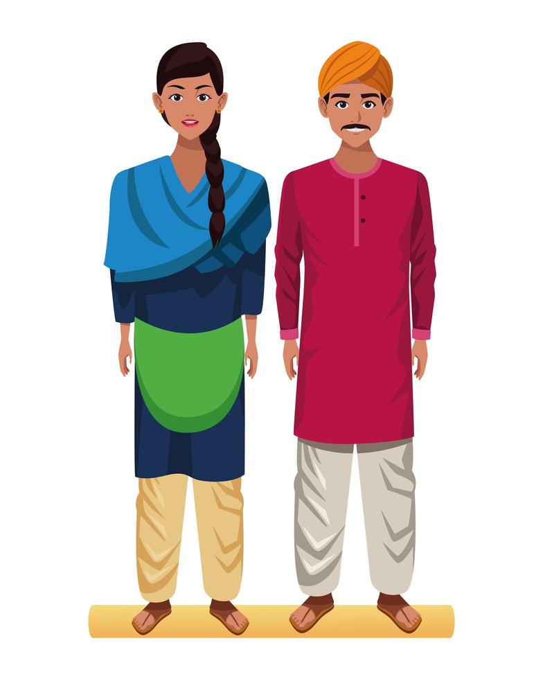 couple indien avatar personnage de dessin animé vecteur