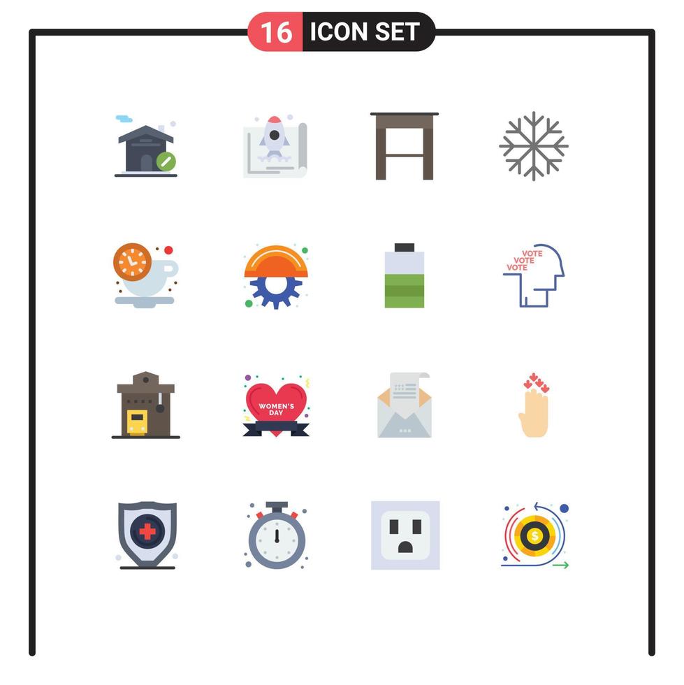 16 utilisateur interface plat Couleur pack de moderne panneaux et symboles de temps café bureau Pause neige modifiable pack de Créatif vecteur conception éléments