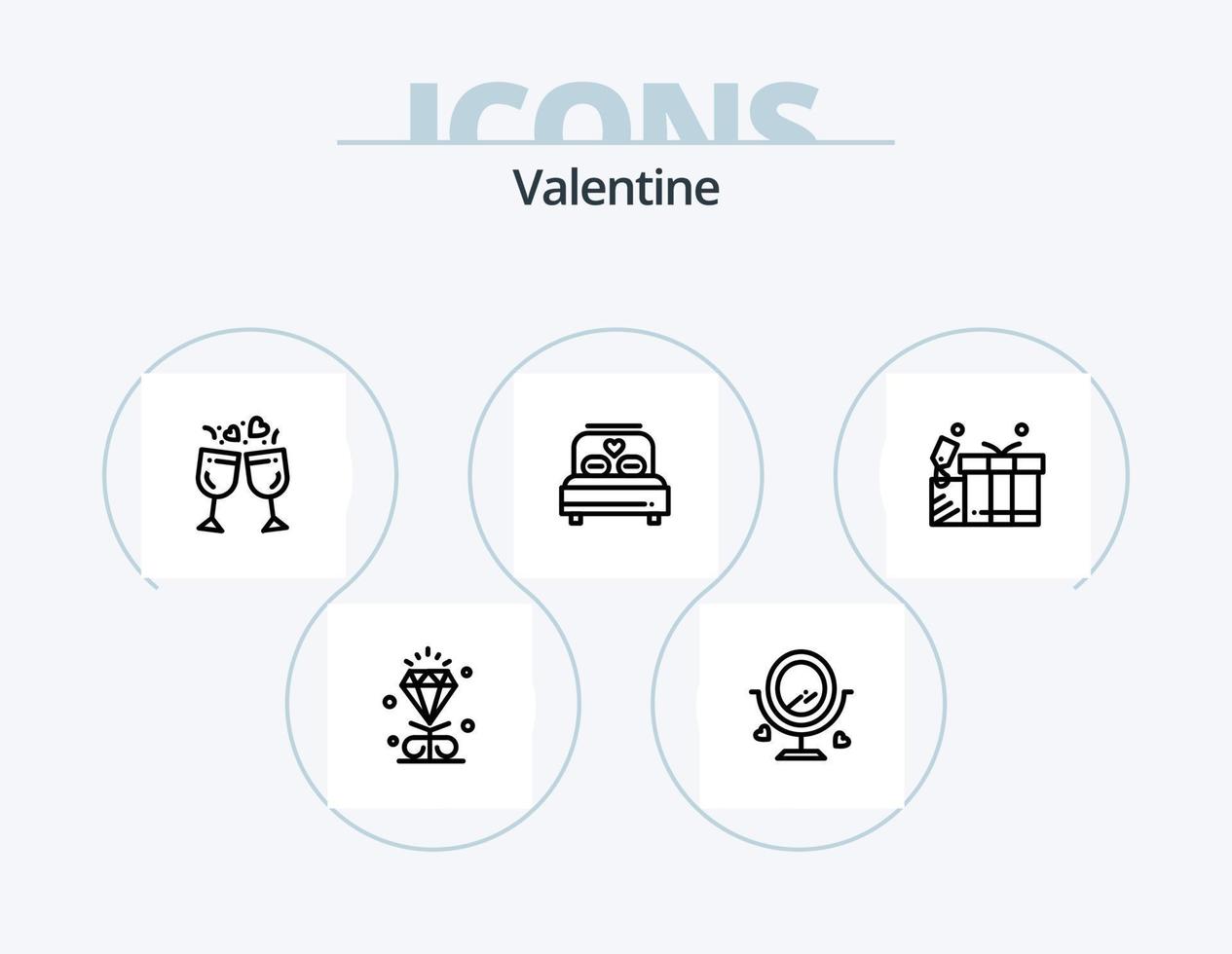 Valentin ligne icône pack 5 icône conception. l'amour. mariage. Cadre. cœur. gâteau vecteur
