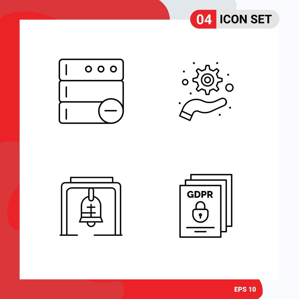 4 thématique vecteur ligne remplie plat couleurs et modifiable symboles de base de données église cloche la gestion alerte GDPR modifiable vecteur conception éléments