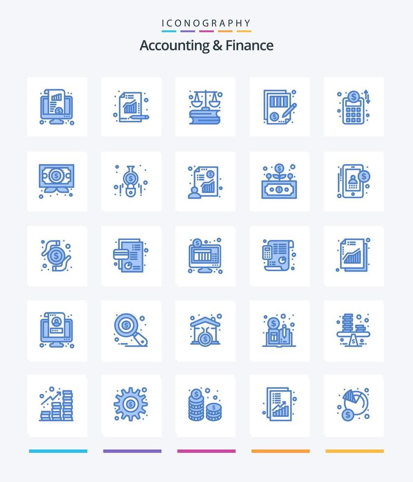 Créatif comptabilité et la finance 25 bleu icône pack tel comme argent. document. graphique. équilibre. commercialisation vecteur