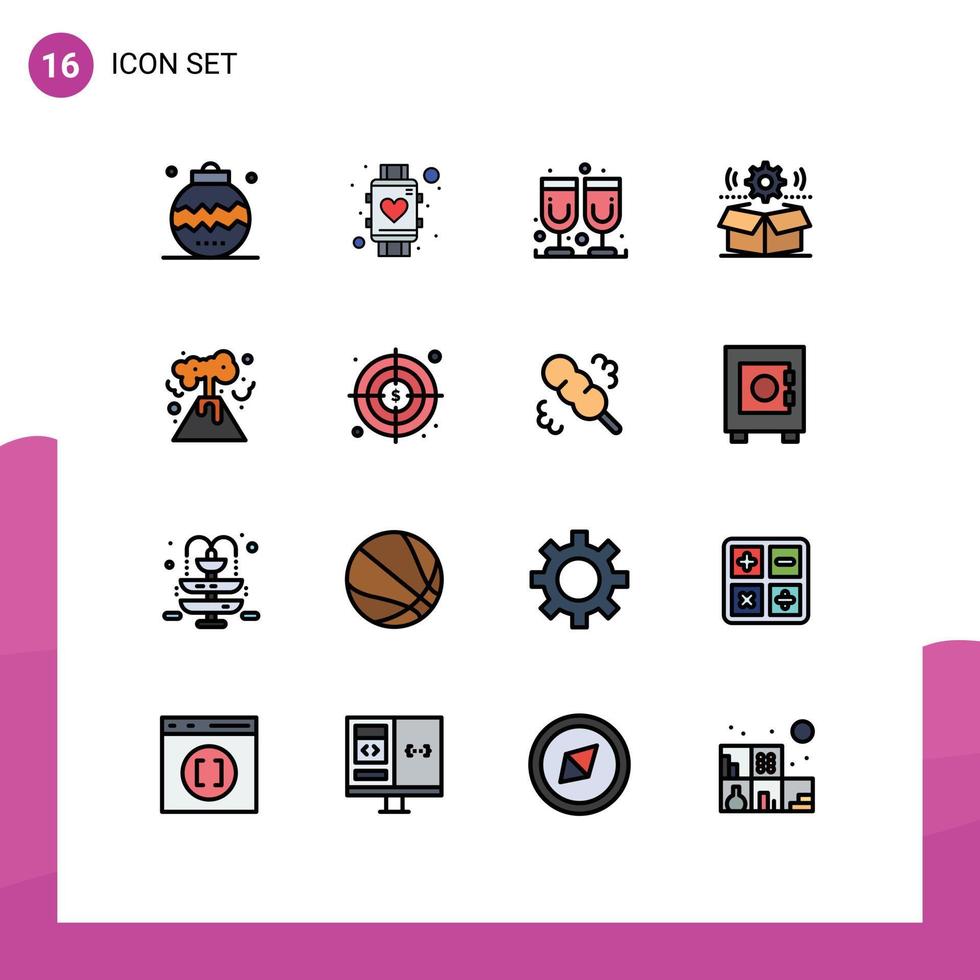 mobile interface plat Couleur rempli ligne ensemble de 16 pictogrammes de réglage roue intelligent regarder dent jus verre modifiable Créatif vecteur conception éléments