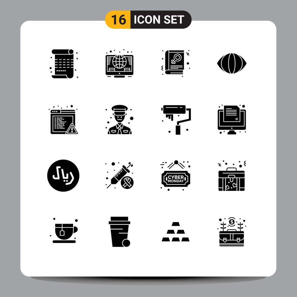 pack de 16 moderne solide glyphes panneaux et symboles pour la toile impression médias tel comme Erreur alerte livre vision œil modifiable vecteur conception éléments