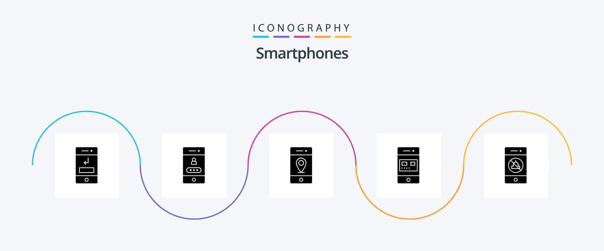 les smartphones glyphe 5 icône pack comprenant magasin. en ligne. sécurité. carte. panneaux vecteur