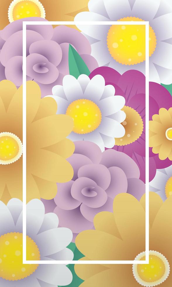 modèle de carte décorative florale avec cadre carré vecteur