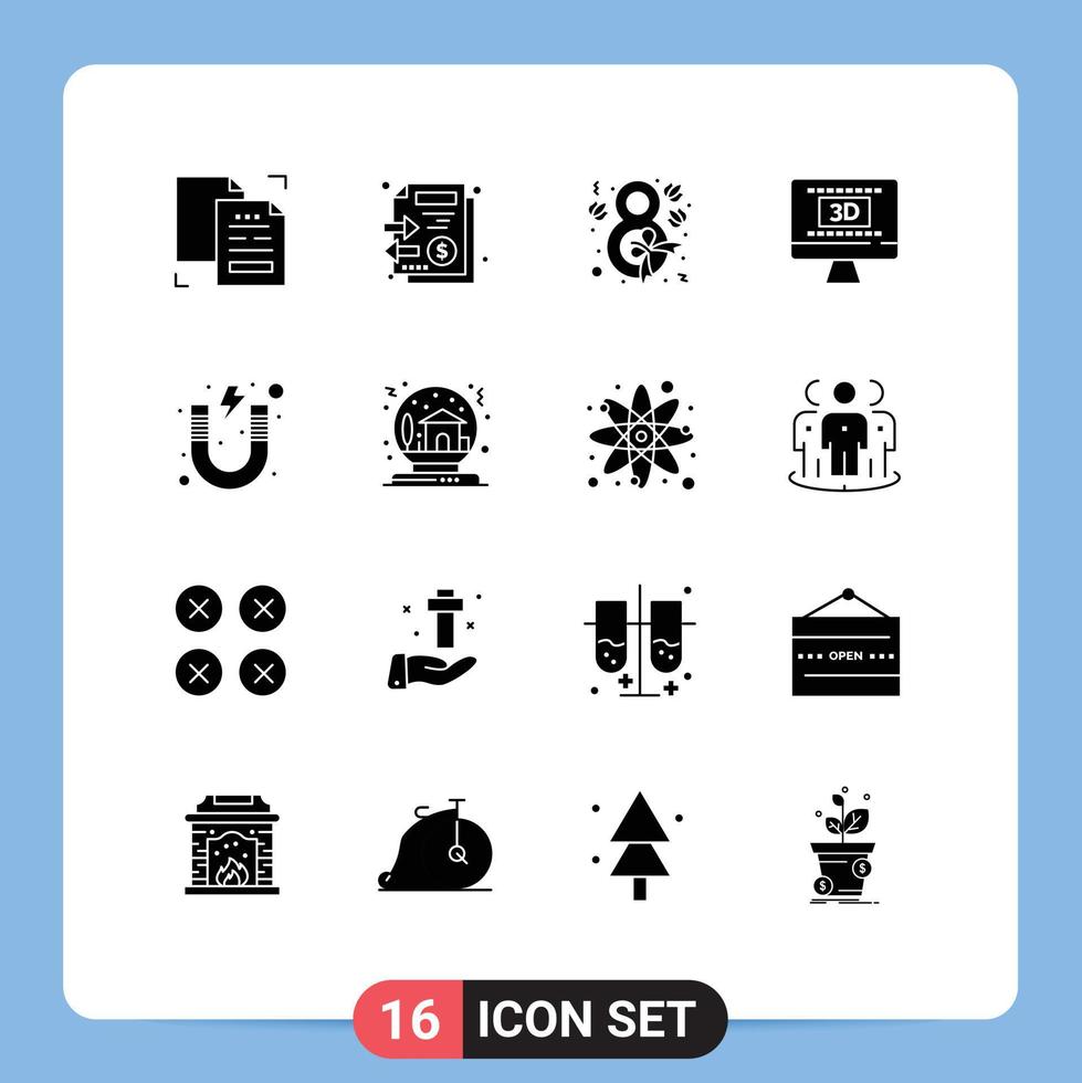 16 thématique vecteur solide glyphes et modifiable symboles de éducation film argent divertissement ruban modifiable vecteur conception éléments