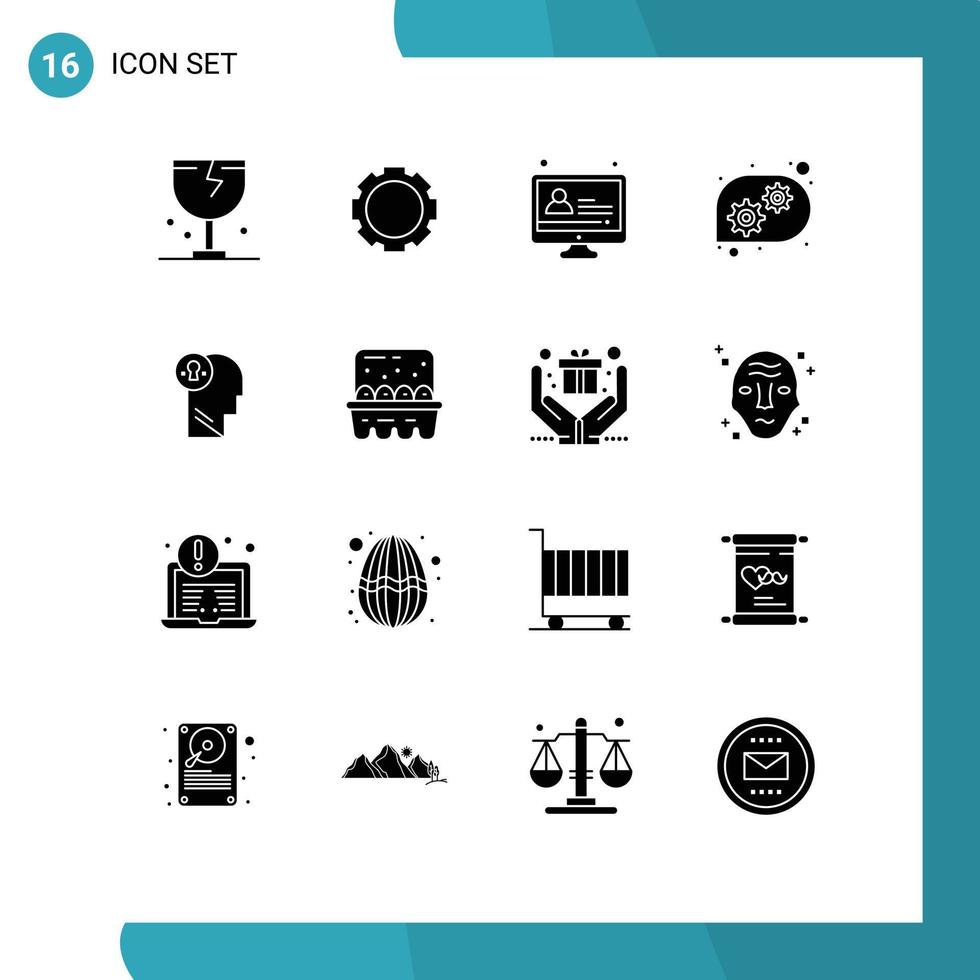 16 solide glyphe concept pour sites Internet mobile et applications esprit tête e apprentissage affaires technique Aidez-moi modifiable vecteur conception éléments