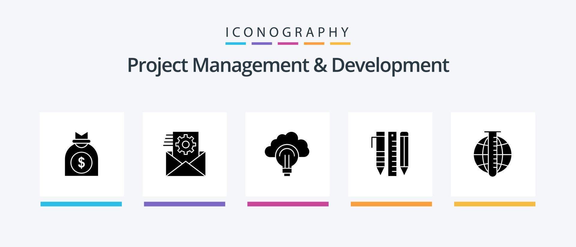 projet la gestion et développement glyphe 5 icône pack comprenant stylo. Stationnaire. idée. essentiel outils. succès. Créatif Icônes conception vecteur