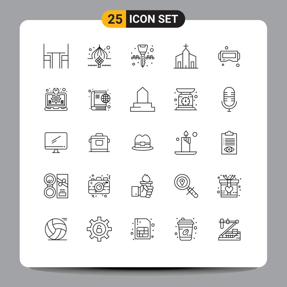Stock vecteur icône pack de 25 ligne panneaux et symboles pour historique Christian ruban bâtiment clé chaîne modifiable vecteur conception éléments