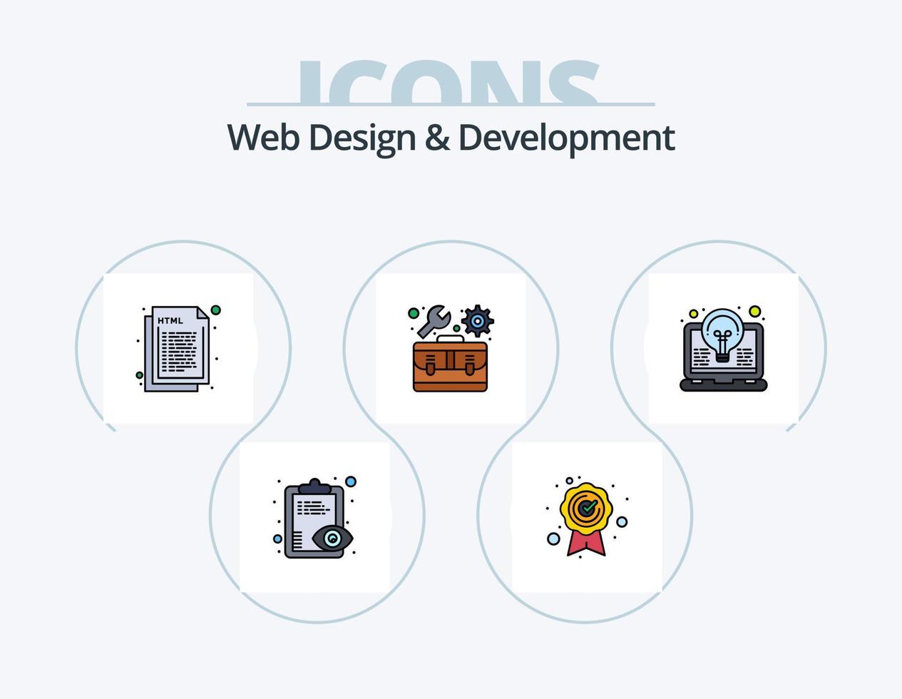 la toile conception et développement ligne rempli icône pack 5 icône conception. recherche. html. développement. style. css vecteur