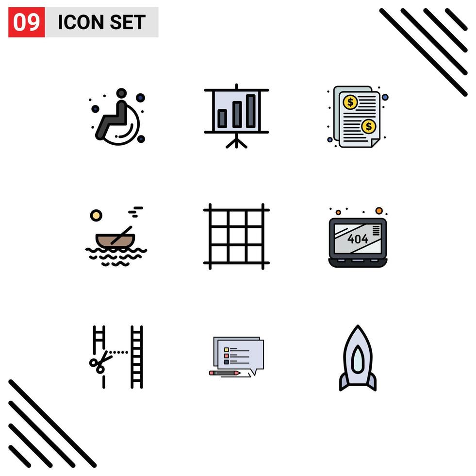 pack de 9 Créatif ligne remplie plat couleurs de disparu pixels prix transport kayak modifiable vecteur conception éléments