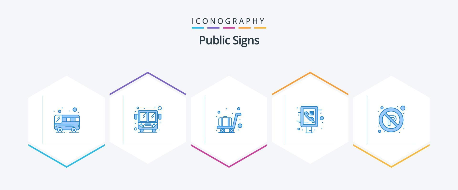 Publique panneaux 25 bleu icône pack comprenant signe. parking. bagage. non. téléphone vecteur