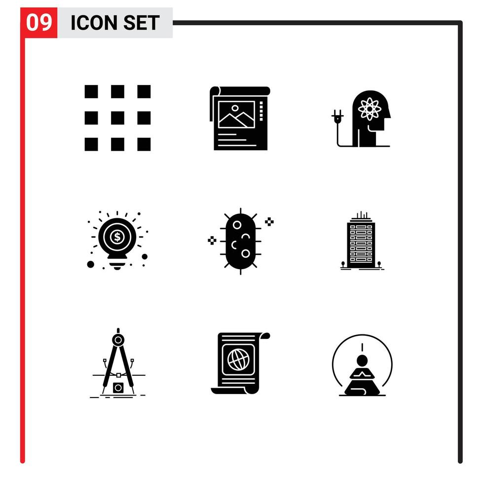 9 Créatif Icônes moderne panneaux et symboles de la biologie les bactéries stimulant commercialisation argent modifiable vecteur conception éléments