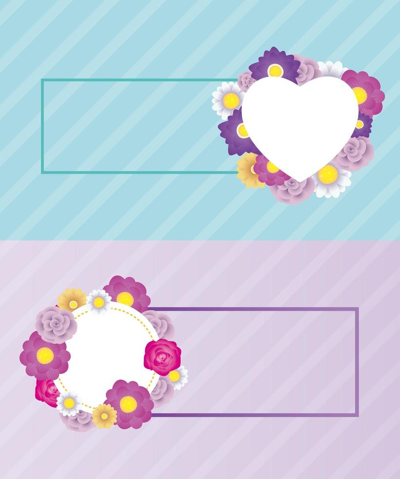 modèle de jeu de cartes décoratives florales avec coeur et cercle vecteur