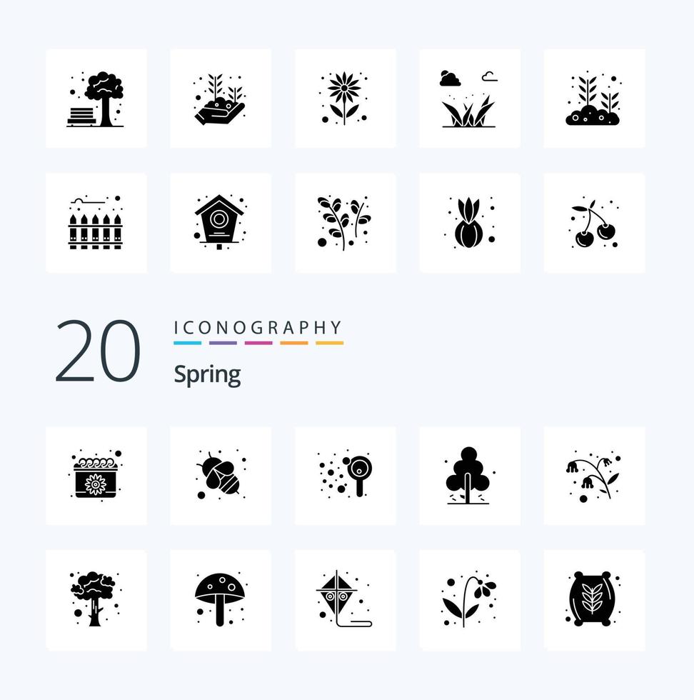20 printemps solide glyphe icône pack comme jardin Pâques bulles arbre pin vecteur