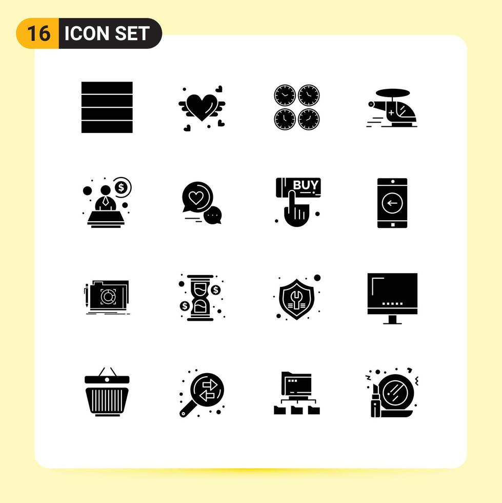 16 universel solide glyphes ensemble pour la toile et mobile applications air médical horloges hachoir monde temps modifiable vecteur conception éléments