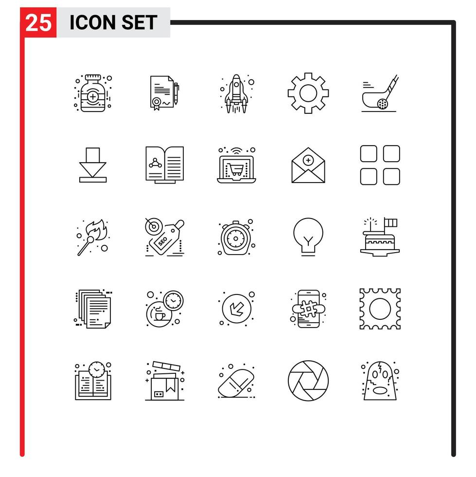 pictogramme ensemble de 25 Facile lignes de Balle le golf fusée outils équipement modifiable vecteur conception éléments