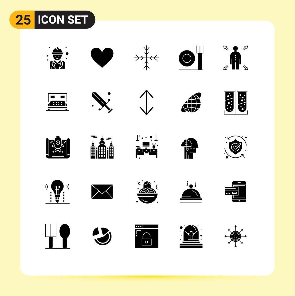 mobile interface solide glyphe ensemble de 25 pictogrammes de opportunité affaires Twitter restaurant fourchette modifiable vecteur conception éléments