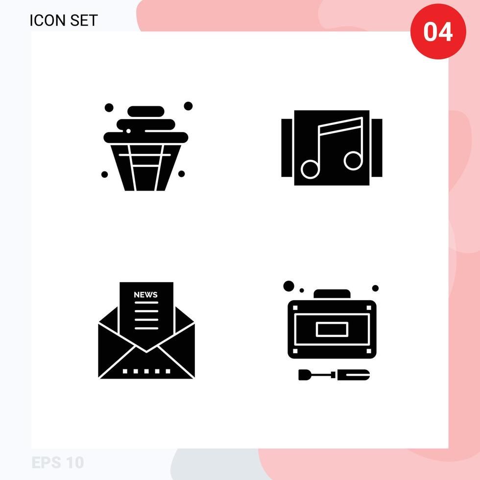 mobile interface solide glyphe ensemble de pictogrammes de gâteau email fête la musique message enveloppe modifiable vecteur conception éléments