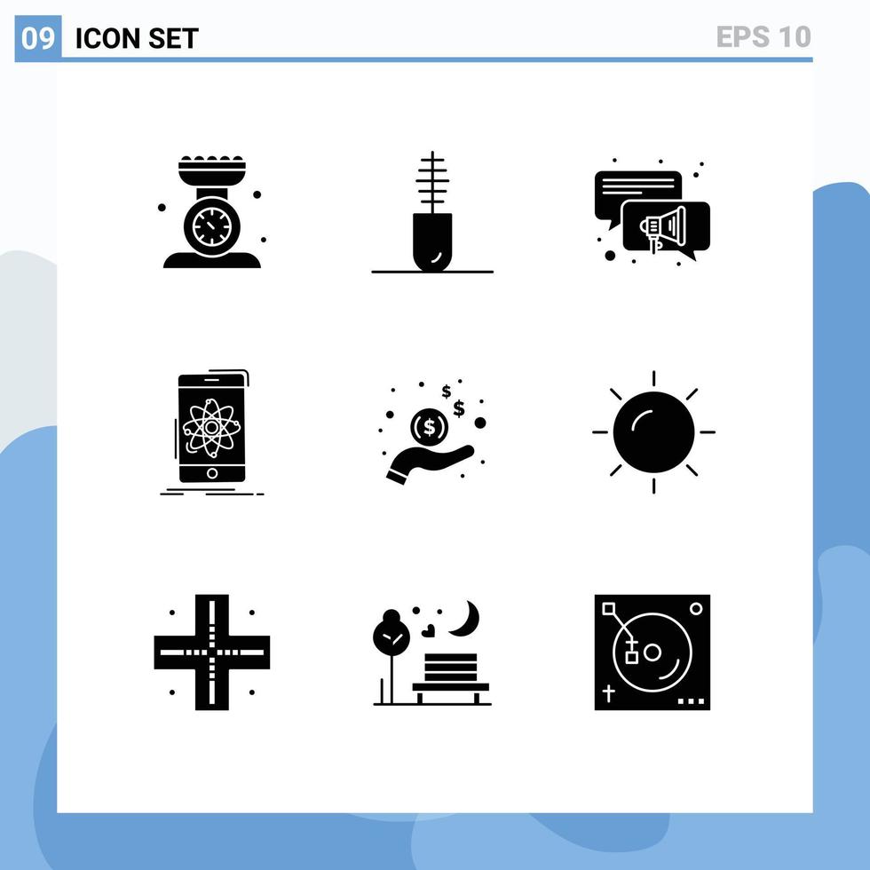 modifiable vecteur ligne pack de 9 Facile solide glyphes de main recherche mascara mobile Les données modifiable vecteur conception éléments