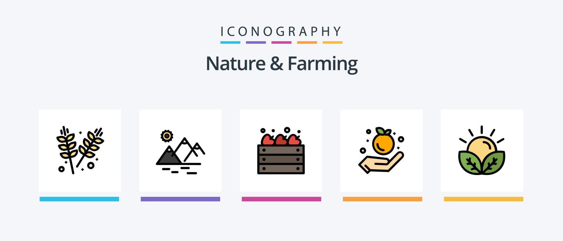 la nature et agriculture ligne rempli 5 icône pack comprenant culture. camion. agriculture. agriculture. agriculture. Créatif Icônes conception vecteur