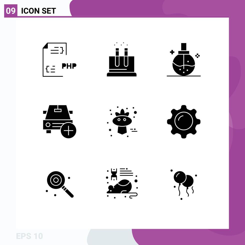 modifiable vecteur ligne pack de 9 Facile solide glyphes de plus voiture science ajouter santé modifiable vecteur conception éléments