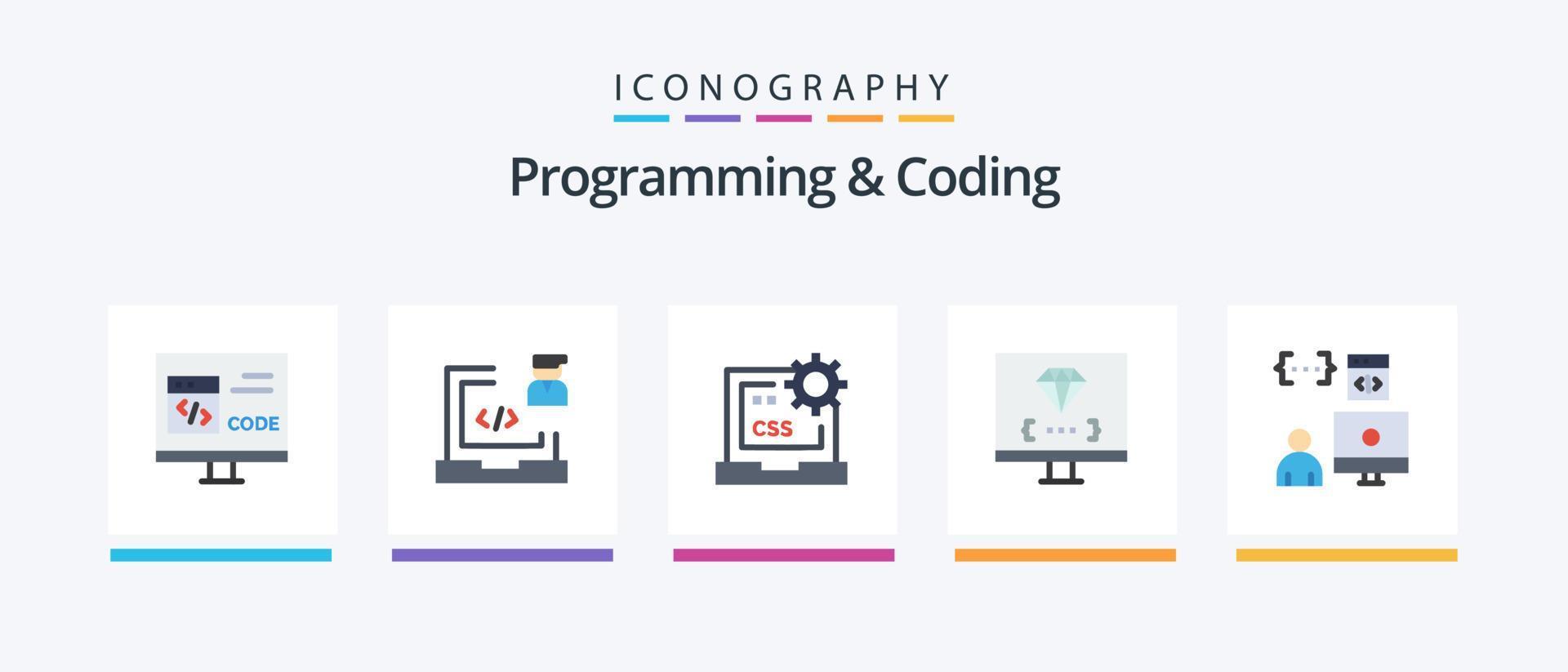 programmation et codage plat 5 icône pack comprenant développer. codage. portable. développement. CSS. Créatif Icônes conception vecteur