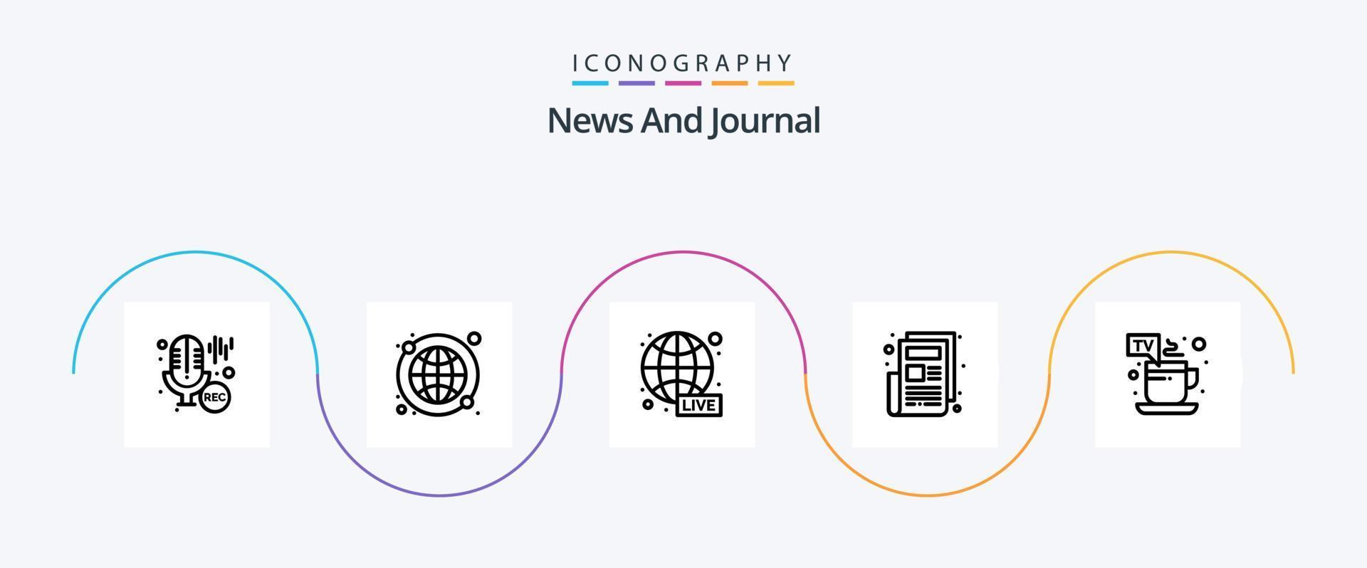 nouvelles ligne 5 icône pack comprenant thé. Coupe. diffusion. bulletin. nouvelles vecteur