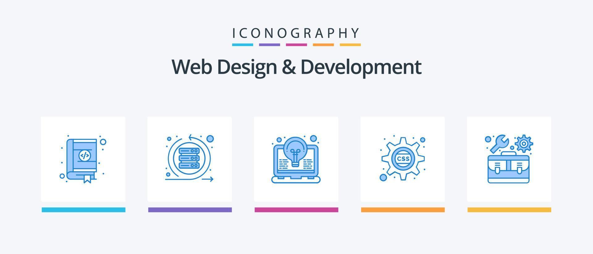 la toile conception et développement bleu 5 icône pack comprenant CSS. en cascade. sprint. lumière. idée. Créatif Icônes conception vecteur