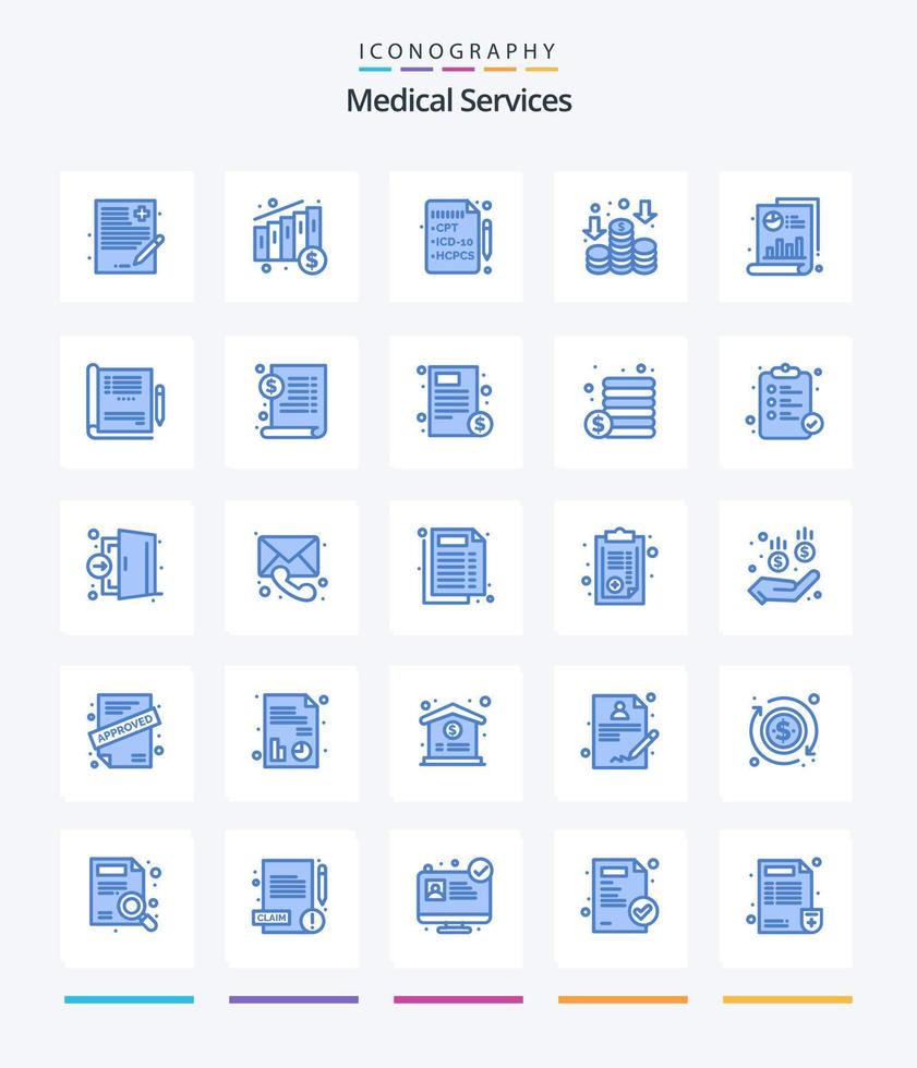 Créatif médical prestations de service 25 bleu icône pack tel comme médecin. graphique. assurance. bar. argent vecteur