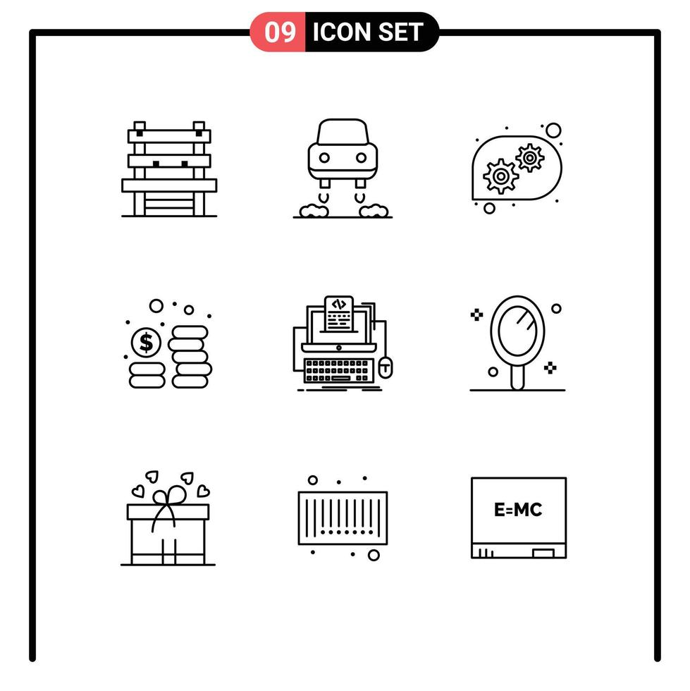 9 thématique vecteur grandes lignes et modifiable symboles de écran ordinateur technique Aidez-moi codage argent modifiable vecteur conception éléments