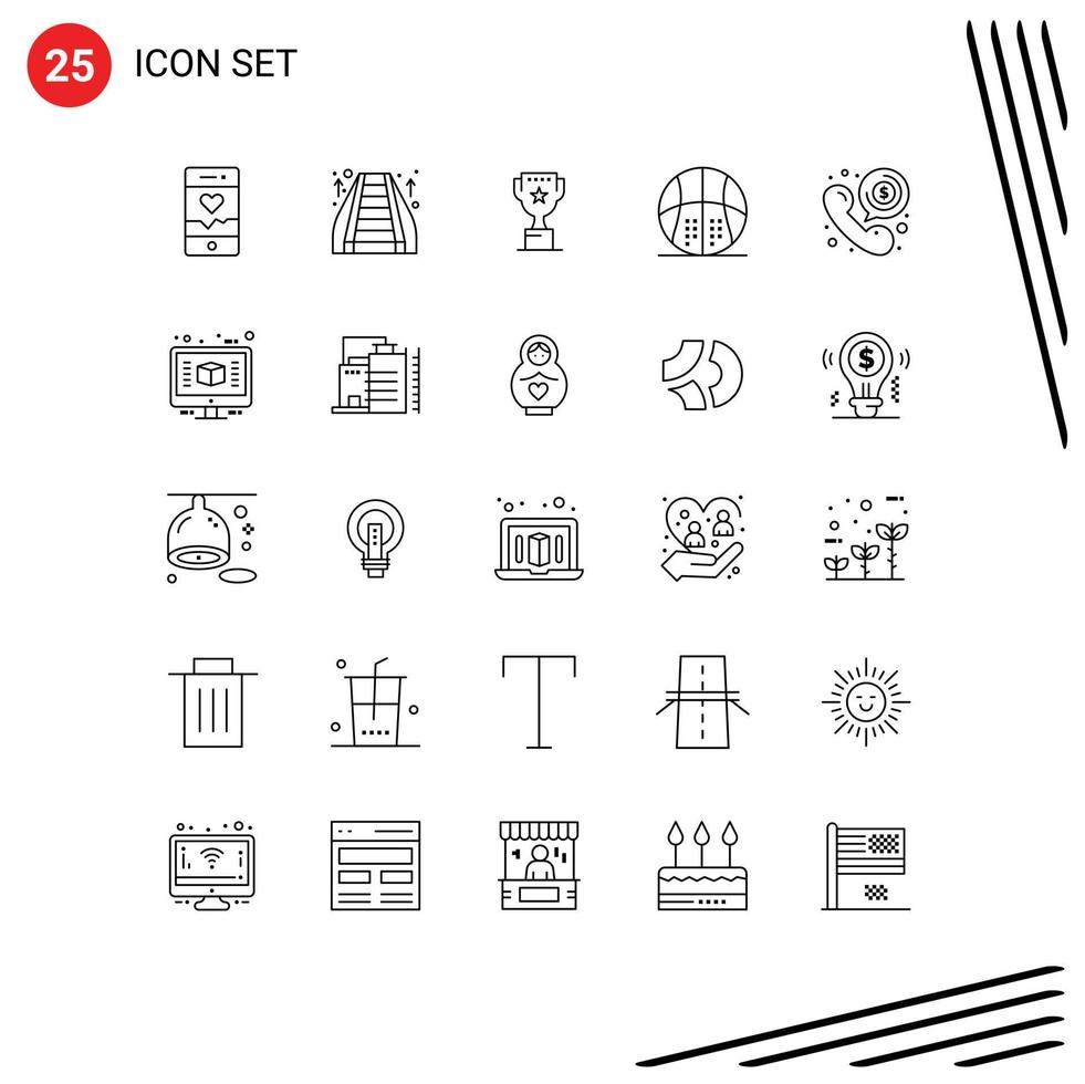ensemble de 25 moderne ui Icônes symboles panneaux pour appel Jeu prix basketball Activités modifiable vecteur conception éléments