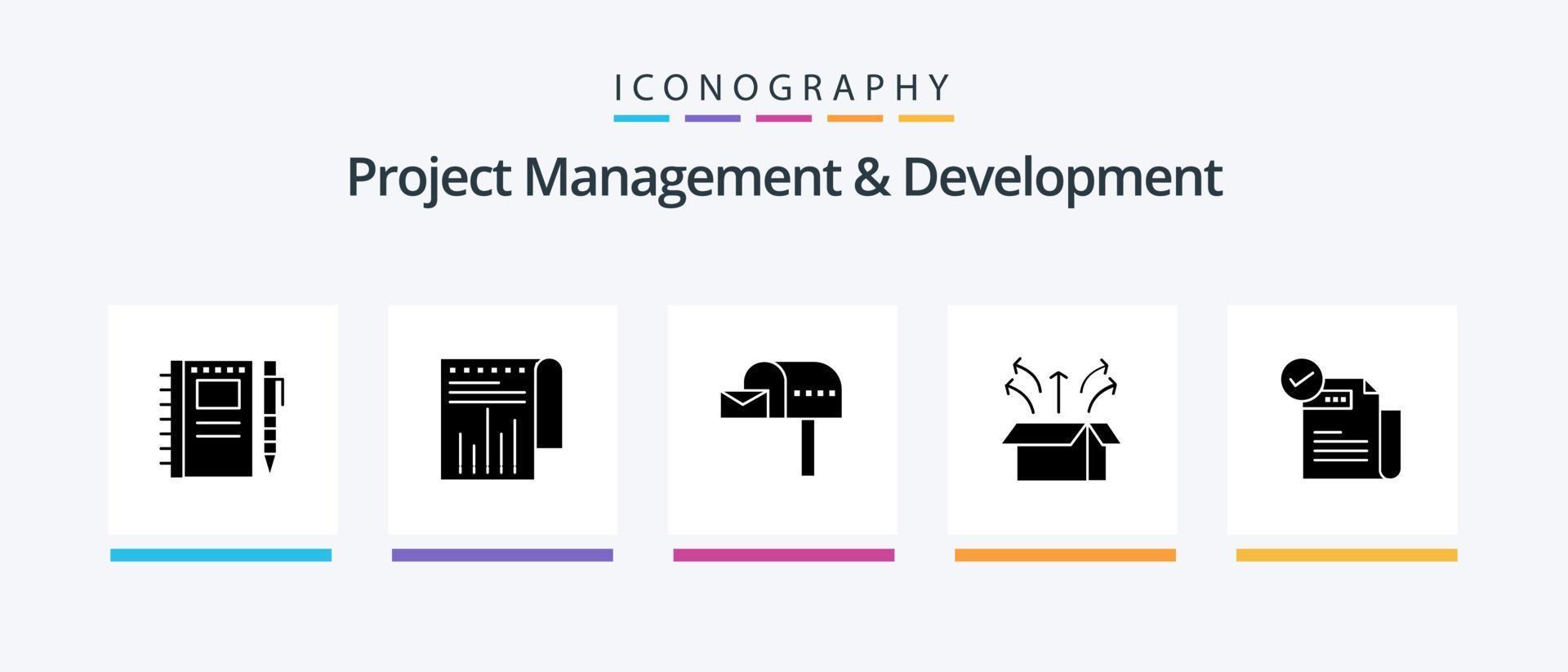 projet la gestion et développement glyphe 5 icône pack comprenant produit. lancement. rapport. boîte. boîte. Créatif Icônes conception vecteur