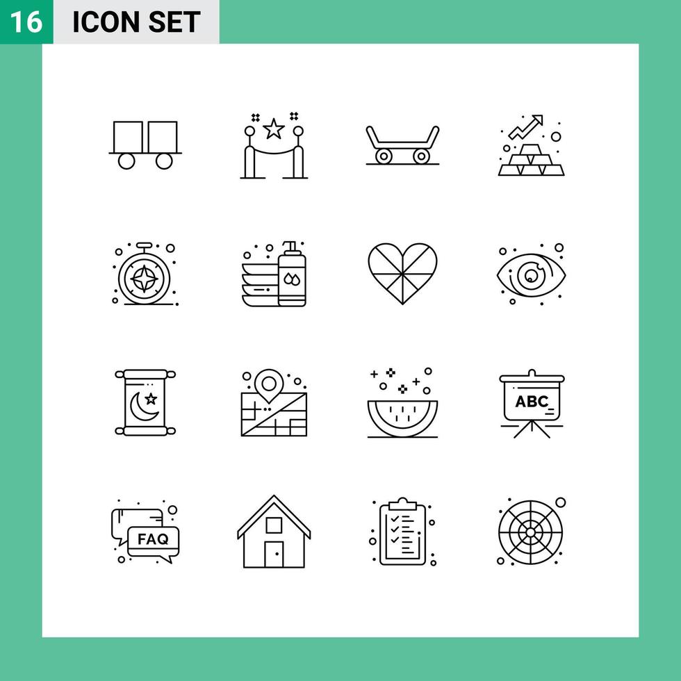 mobile interface contour ensemble de 16 pictogrammes de safari navigateur piquet atout or modifiable vecteur conception éléments